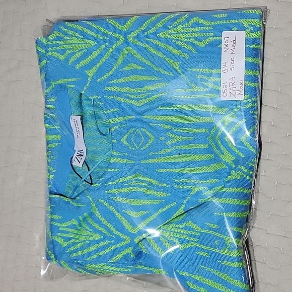 Nwot Zara Vibrant Blue and Green Patterned Strecthy Maxi Dress Womens Size Med - Picture 9 of 9